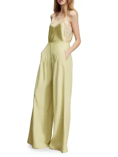 Veronica Beard Women's Johanan Lace-Trimmed Silk-Blend Top - Pistachio | Thumbnail 2 Veronica Beard Women's Johanan Lace-Trimmed Silk-Blend Top - Pistachio | Thumbnail 2