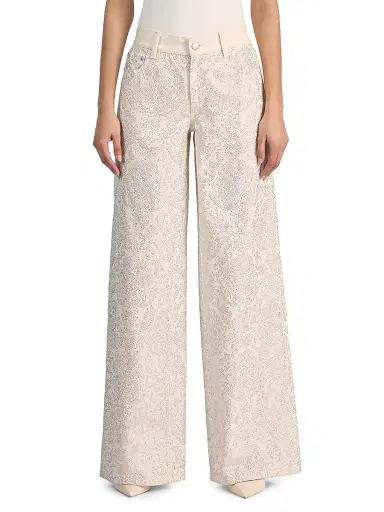 ALICE + OLIVIA Women's Amazing Embellished Low-Rise Baggy Jeans - Off White Multi | Thumbnail 3 ALICE + OLIVIA Women's Amazing Embellished Low-Rise Baggy Jeans - Off White Multi | Thumbnail 3