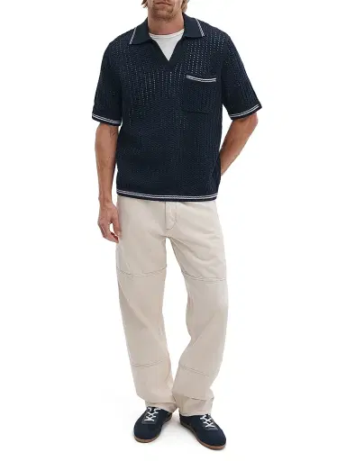 rag & bone Men's Johnny Collar Crotchet Cotton Polo Shirt - Salute | Thumbnail 2 rag & bone Men's Johnny Collar Crotchet Cotton Polo Shirt - Salute | Thumbnail 2