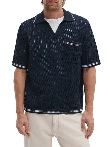 rag & bone Men's Johnny Collar Crotchet Cotton Polo Shirt - Salute | Thumbnail 3 rag & bone Men's Johnny Collar Crotchet Cotton Polo Shirt - Salute | Thumbnail 3