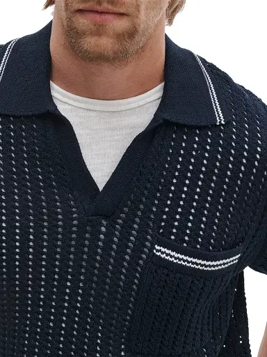 rag & bone Men's Johnny Collar Crotchet Cotton Polo Shirt - Salute | Thumbnail 5 rag & bone Men's Johnny Collar Crotchet Cotton Polo Shirt - Salute | Thumbnail 5