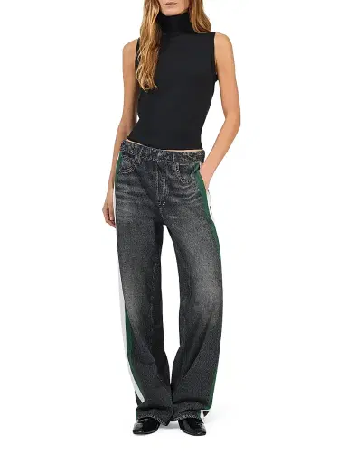 rag & bone Women's rb Miramar Terry Cotton Wide-Leg Track Pants - Washed Black Green Stripe | Thumbnail 2 rag & bone Women's rb Miramar Terry Cotton Wide-Leg Track Pants - Washed Black Green Stripe | Thumbnail 2