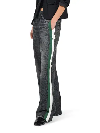 rag & bone Women's rb Miramar Terry Cotton Wide-Leg Track Pants - Washed Black Green Stripe | Thumbnail 4 rag & bone Women's rb Miramar Terry Cotton Wide-Leg Track Pants - Washed Black Green Stripe | Thumbnail 4