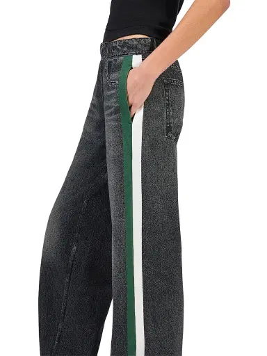 rag & bone Women's rb Miramar Terry Cotton Wide-Leg Track Pants - Washed Black Green Stripe | Thumbnail 6 rag & bone Women's rb Miramar Terry Cotton Wide-Leg Track Pants - Washed Black Green Stripe | Thumbnail 6