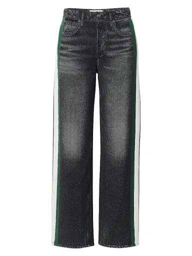 rag & bone Women's rb Miramar Terry Cotton Wide-Leg Track Pants - Washed Black Green Stripe | Thumbnail 1 rag & bone Women's rb Miramar Terry Cotton Wide-Leg Track Pants - Washed Black Green Stripe | Thumbnail 1