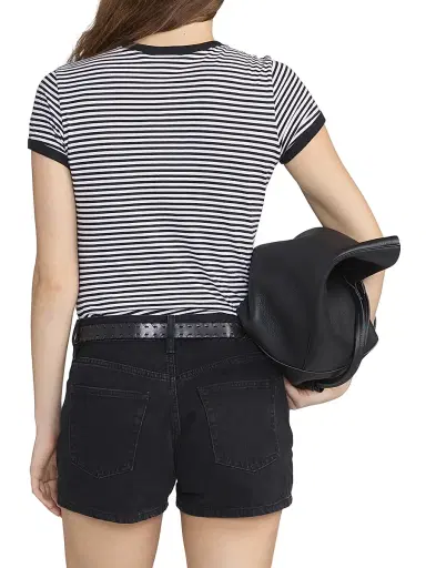 Frame Women's The Ringer Baby Striped Supima Cotton T-Shirt - Black Multi | Thumbnail 5 Frame Women's The Ringer Baby Striped Supima Cotton T-Shirt - Black Multi | Thumbnail 5