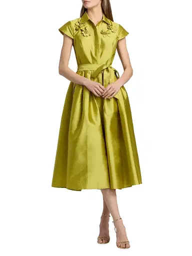 Theia Women's Vada Taffeta Cocktail Shirtdress - Peridot | Thumbnail 2 Theia Women's Vada Taffeta Cocktail Shirtdress - Peridot | Thumbnail 2