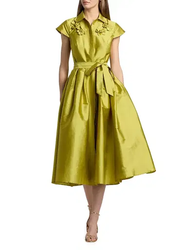 Theia Women's Vada Taffeta Cocktail Shirtdress - Peridot | Thumbnail 3 Theia Women's Vada Taffeta Cocktail Shirtdress - Peridot | Thumbnail 3