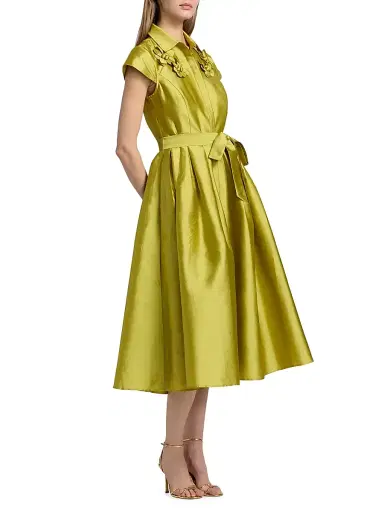 Theia Women's Vada Taffeta Cocktail Shirtdress - Peridot | Thumbnail 4 Theia Women's Vada Taffeta Cocktail Shirtdress - Peridot | Thumbnail 4