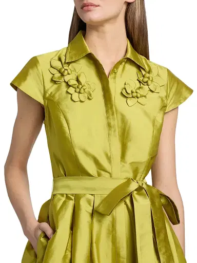 Theia Women's Vada Taffeta Cocktail Shirtdress - Peridot | Thumbnail 6 Theia Women's Vada Taffeta Cocktail Shirtdress - Peridot | Thumbnail 6