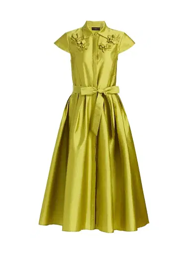 Theia Women's Vada Taffeta Cocktail Shirtdress - Peridot | Thumbnail 1 Theia Women's Vada Taffeta Cocktail Shirtdress - Peridot | Thumbnail 1