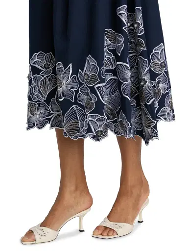 Toccin Women's Stacy Floral-Embroidered Cotton Midi-Skirt - Deep Indigo | Thumbnail 6 Toccin Women's Stacy Floral-Embroidered Cotton Midi-Skirt - Deep Indigo | Thumbnail 6