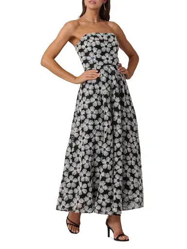 Shoshanna Women's Miller Floral A-Line Dress - Jet | Thumbnail 2 Shoshanna Women's Miller Floral A-Line Dress - Jet | Thumbnail 2