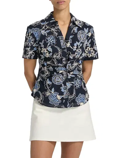 TANYA TAYLOR Women's Oakley Embroidered Twist-Front Shirt | Thumbnail 3 TANYA TAYLOR Women's Oakley Embroidered Twist-Front Shirt | Thumbnail 3