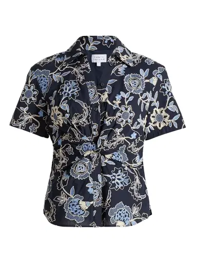 TANYA TAYLOR Women's Oakley Embroidered Twist-Front Shirt | Thumbnail 1 TANYA TAYLOR Women's Oakley Embroidered Twist-Front Shirt | Thumbnail 1