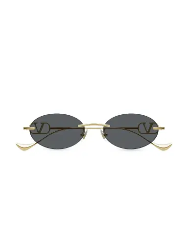 Valentino Garavani Women's Bejewelled 53MM Oval Sunglasses - Gold Grey | Thumbnail 2 Valentino Garavani Women's Bejewelled 53MM Oval Sunglasses - Gold Grey | Thumbnail 2