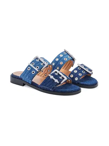 Ganni Women's Feminine Buckle-Strap Denim Sandals | Thumbnail 2 Ganni Women's Feminine Buckle-Strap Denim Sandals | Thumbnail 2
