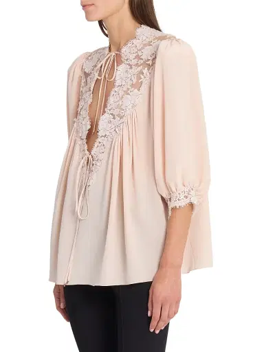 Chloé Women's Lace-Detailed Tie Blouse - Delicate Pink | Thumbnail 4 Chloé Women's Lace-Detailed Tie Blouse - Delicate Pink | Thumbnail 4