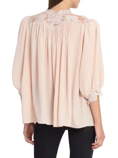 Chloé Women's Lace-Detailed Tie Blouse - Delicate Pink | Thumbnail 5 Chloé Women's Lace-Detailed Tie Blouse - Delicate Pink | Thumbnail 5