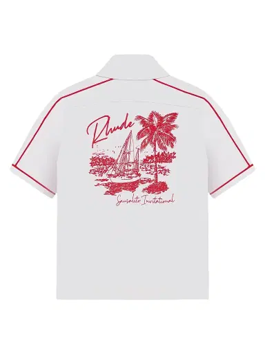 Rhude Men's Sausalito Invitational Bowling Shirt - White Red | Thumbnail 2 Rhude Men's Sausalito Invitational Bowling Shirt - White Red | Thumbnail 2