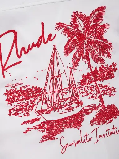 Rhude Men's Sausalito Invitational Bowling Shirt - White Red | Thumbnail 4 Rhude Men's Sausalito Invitational Bowling Shirt - White Red | Thumbnail 4
