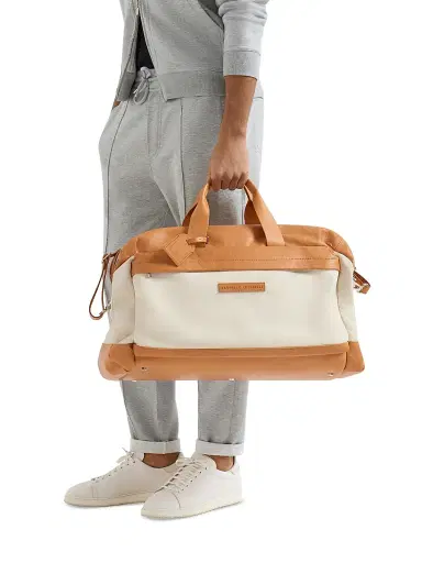Brunello Cucinelli Men's Grained Calfskin and Cowhide Active Bag - Natural | Thumbnail 2 Brunello Cucinelli Men's Grained Calfskin and Cowhide Active Bag - Natural | Thumbnail 2