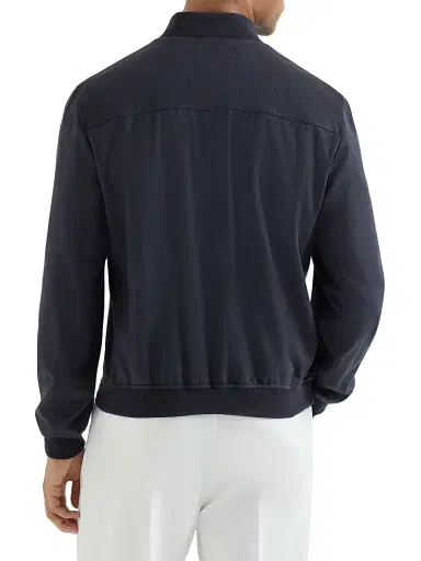 Brunello Cucinelli Men's Lightweight Cashmere Flannel Bomber Jacket - Navy Blue | Thumbnail 3 Brunello Cucinelli Men's Lightweight Cashmere Flannel Bomber Jacket - Navy Blue | Thumbnail 3