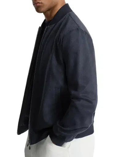Brunello Cucinelli Men's Lightweight Cashmere Flannel Bomber Jacket - Navy Blue | Thumbnail 5 Brunello Cucinelli Men's Lightweight Cashmere Flannel Bomber Jacket - Navy Blue | Thumbnail 5
