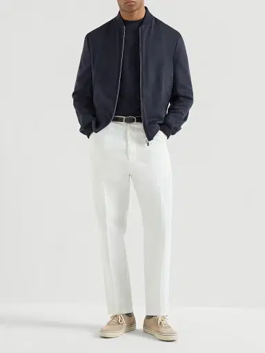 Brunello Cucinelli Men's Lightweight Cashmere Flannel Bomber Jacket - Navy Blue | Thumbnail 6 Brunello Cucinelli Men's Lightweight Cashmere Flannel Bomber Jacket - Navy Blue | Thumbnail 6