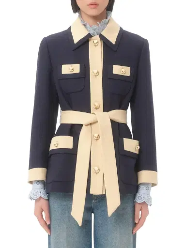 Valentino Garavani Women's Caban Peacoat with Belt - Provence Blue Birch - Size 2 | Thumbnail 2 Valentino Garavani Women's Caban Peacoat with Belt - Provence Blue Birch - Size 2 | Thumbnail 2