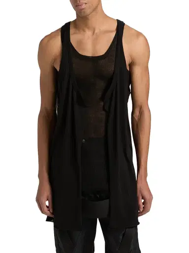 Rick Owens Men's Pony Open-Front Cotton Tank - Black | Thumbnail 3 Rick Owens Men's Pony Open-Front Cotton Tank - Black | Thumbnail 3