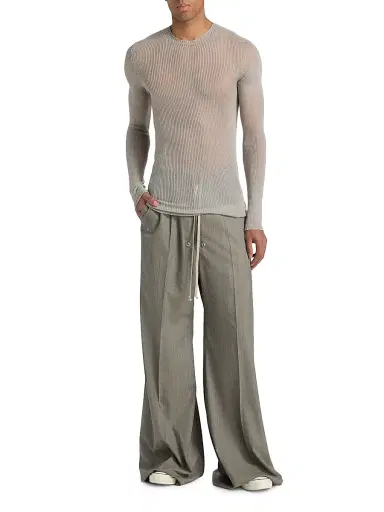 Rick Owens Men's Bela Wool Wide-Leg Pants - Grey Melange - Size 38 | Thumbnail 2 Rick Owens Men's Bela Wool Wide-Leg Pants - Grey Melange - Size 38 | Thumbnail 2