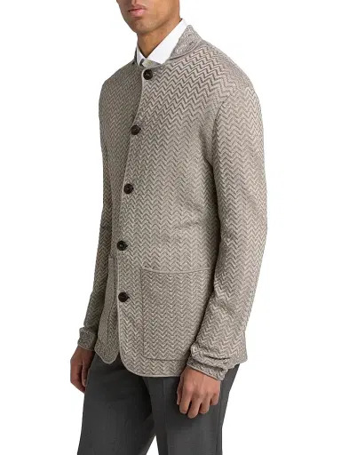 Giorgio Armani Men's Ottoman Chevron-Knit Blazer - Silver - Size 46 | Thumbnail 4 Giorgio Armani Men's Ottoman Chevron-Knit Blazer - Silver - Size 46 | Thumbnail 4