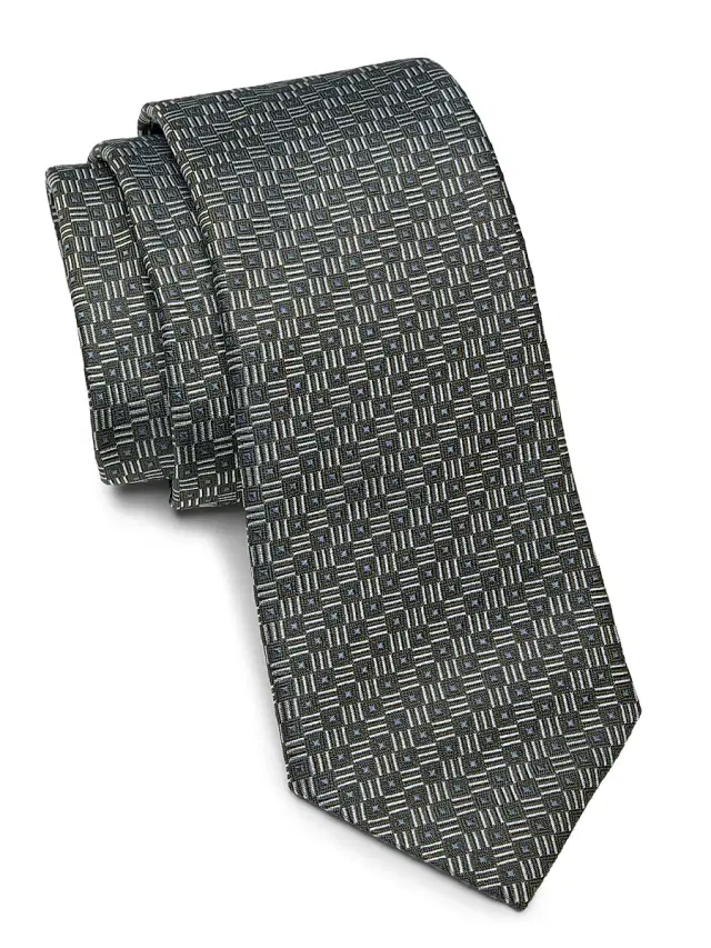 Men's Geometric Woven Silk Tie - Grigio Chiaro Men's Geometric Woven Silk Tie - Grigio Chiaro