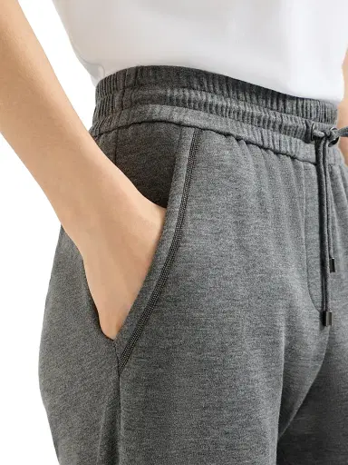 Brunello Cucinelli Women's Cotton and Silk Interlock Trousers - Dark Grey | Thumbnail 4 Brunello Cucinelli Women's Cotton and Silk Interlock Trousers - Dark Grey | Thumbnail 4