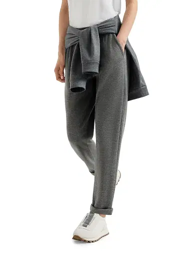 Brunello Cucinelli Women's Cotton and Silk Interlock Trousers - Dark Grey | Thumbnail 5 Brunello Cucinelli Women's Cotton and Silk Interlock Trousers - Dark Grey | Thumbnail 5