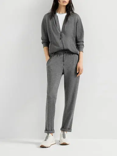 Brunello Cucinelli Women's Cotton and Silk Interlock Trousers - Dark Grey | Thumbnail 6 Brunello Cucinelli Women's Cotton and Silk Interlock Trousers - Dark Grey | Thumbnail 6