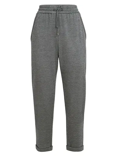 Brunello Cucinelli Women's Cotton and Silk Interlock Trousers - Dark Grey | Thumbnail 1 Brunello Cucinelli Women's Cotton and Silk Interlock Trousers - Dark Grey | Thumbnail 1