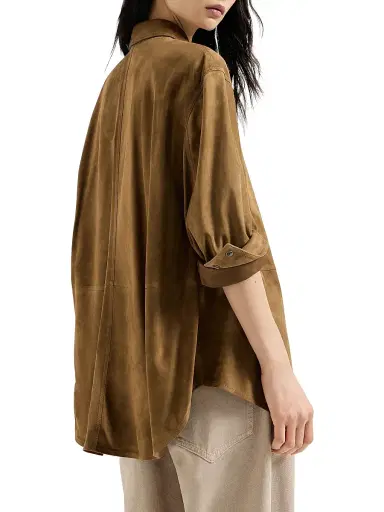 Brunello Cucinelli Women's Suede Shirt with Monili - Light Brown - Size 14 | Thumbnail 3 Brunello Cucinelli Women's Suede Shirt with Monili - Light Brown - Size 14 | Thumbnail 3