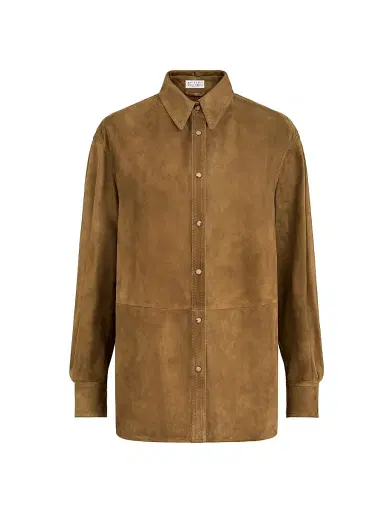 Brunello Cucinelli Women's Suede Shirt with Monili - Light Brown - Size 14 | Thumbnail 1 Brunello Cucinelli Women's Suede Shirt with Monili - Light Brown - Size 14 | Thumbnail 1