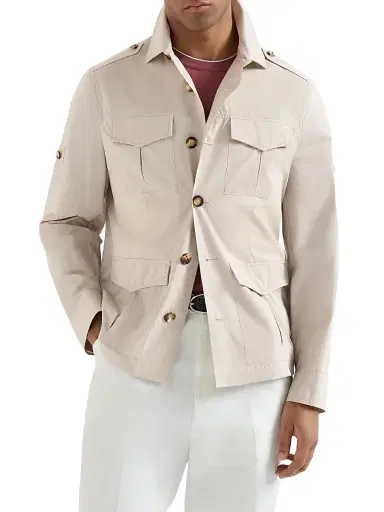 Brunello Cucinelli Men's Lightweight Water Resistant Techno Cotton Unlined Safari Jacket - Panama | Thumbnail 2 Brunello Cucinelli Men's Lightweight Water Resistant Techno Cotton Unlined Safari Jacket - Panama | Thumbnail 2