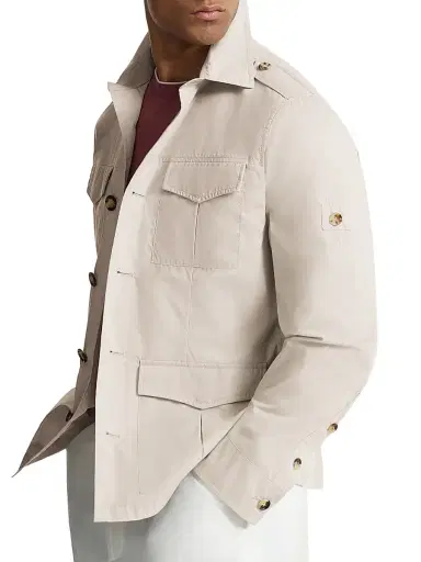 Brunello Cucinelli Men's Lightweight Water Resistant Techno Cotton Unlined Safari Jacket - Panama | Thumbnail 4 Brunello Cucinelli Men's Lightweight Water Resistant Techno Cotton Unlined Safari Jacket - Panama | Thumbnail 4