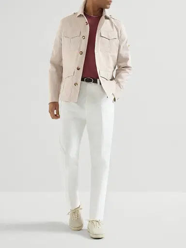 Brunello Cucinelli Men's Lightweight Water Resistant Techno Cotton Unlined Safari Jacket - Panama | Thumbnail 6 Brunello Cucinelli Men's Lightweight Water Resistant Techno Cotton Unlined Safari Jacket - Panama | Thumbnail 6