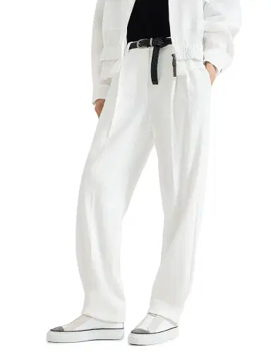 Brunello Cucinelli Women's Techno Cotton Piqué Sartorial Baggy Trousers - White | Thumbnail 5 Brunello Cucinelli Women's Techno Cotton Piqué Sartorial Baggy Trousers - White | Thumbnail 5