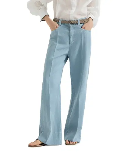 Brunello Cucinelli Women's Garment Dyed Cotton and Linen Cover Loose Jeans - Denim | Thumbnail 2 Brunello Cucinelli Women's Garment Dyed Cotton and Linen Cover Loose Jeans - Denim | Thumbnail 2