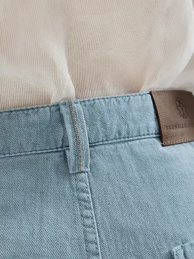 Brunello Cucinelli Women's Garment Dyed Cotton and Linen Cover Loose Jeans - Denim | Thumbnail 4 Brunello Cucinelli Women's Garment Dyed Cotton and Linen Cover Loose Jeans - Denim | Thumbnail 4