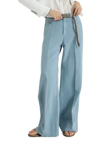 Brunello Cucinelli Women's Garment Dyed Cotton and Linen Cover Loose Jeans - Denim | Thumbnail 5 Brunello Cucinelli Women's Garment Dyed Cotton and Linen Cover Loose Jeans - Denim | Thumbnail 5