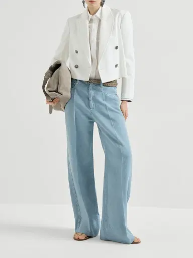 Brunello Cucinelli Women's Garment Dyed Cotton and Linen Cover Loose Jeans - Denim | Thumbnail 6 Brunello Cucinelli Women's Garment Dyed Cotton and Linen Cover Loose Jeans - Denim | Thumbnail 6