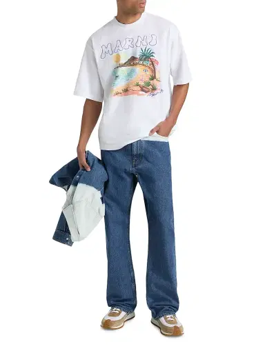 Marni Men's Tropical Logo Crewneck T-Shirt - Lily White | Thumbnail 2 Marni Men's Tropical Logo Crewneck T-Shirt - Lily White | Thumbnail 2
