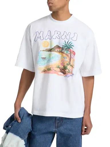 Marni Men's Tropical Logo Crewneck T-Shirt - Lily White | Thumbnail 3 Marni Men's Tropical Logo Crewneck T-Shirt - Lily White | Thumbnail 3